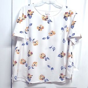 Isabel Maternity White Multi Color Floral Print Short Sleeve Top Size M
